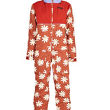 Airblaster Women's Insulated Freedom Suit 2025 - A salmon-colored snowsuit with a white daisy pattern and a black logo on the chest.