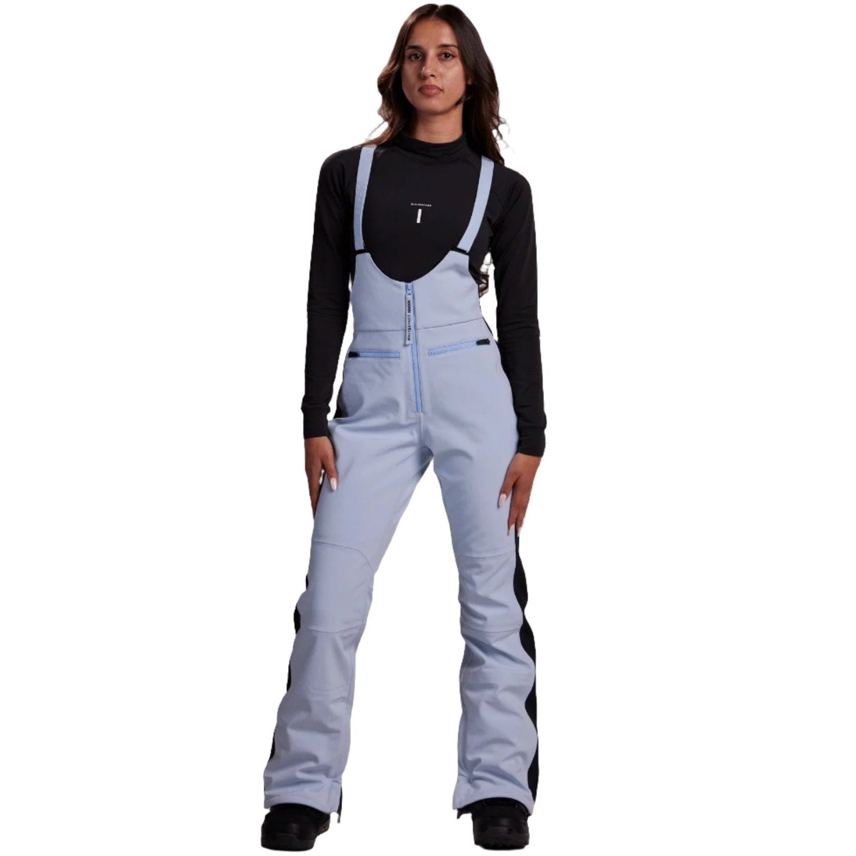 Whitespace Women's 3L High Waisted Softshell Bib - 2024 model bib overalls with a high waist and softshell material, featuring a light gray color.