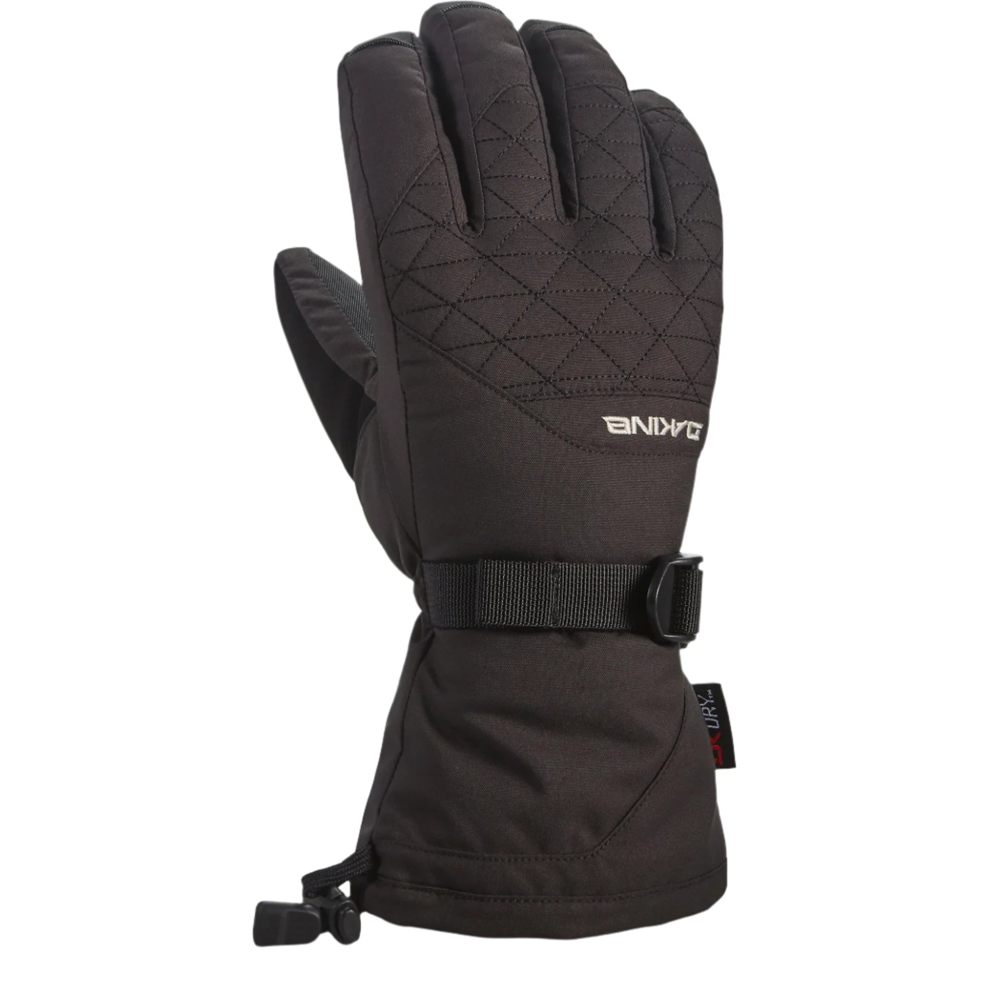 Dakine Women's Camino Glove 2025 - A black glove with a quilted pattern on the back of the hand and fingers, featuring a strap closure at the wrist.