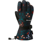 Dakine Women's Camino Glove 2025 - A black glove with a floral pattern of red and white flowers, green leaves, and stems on a dark background.
