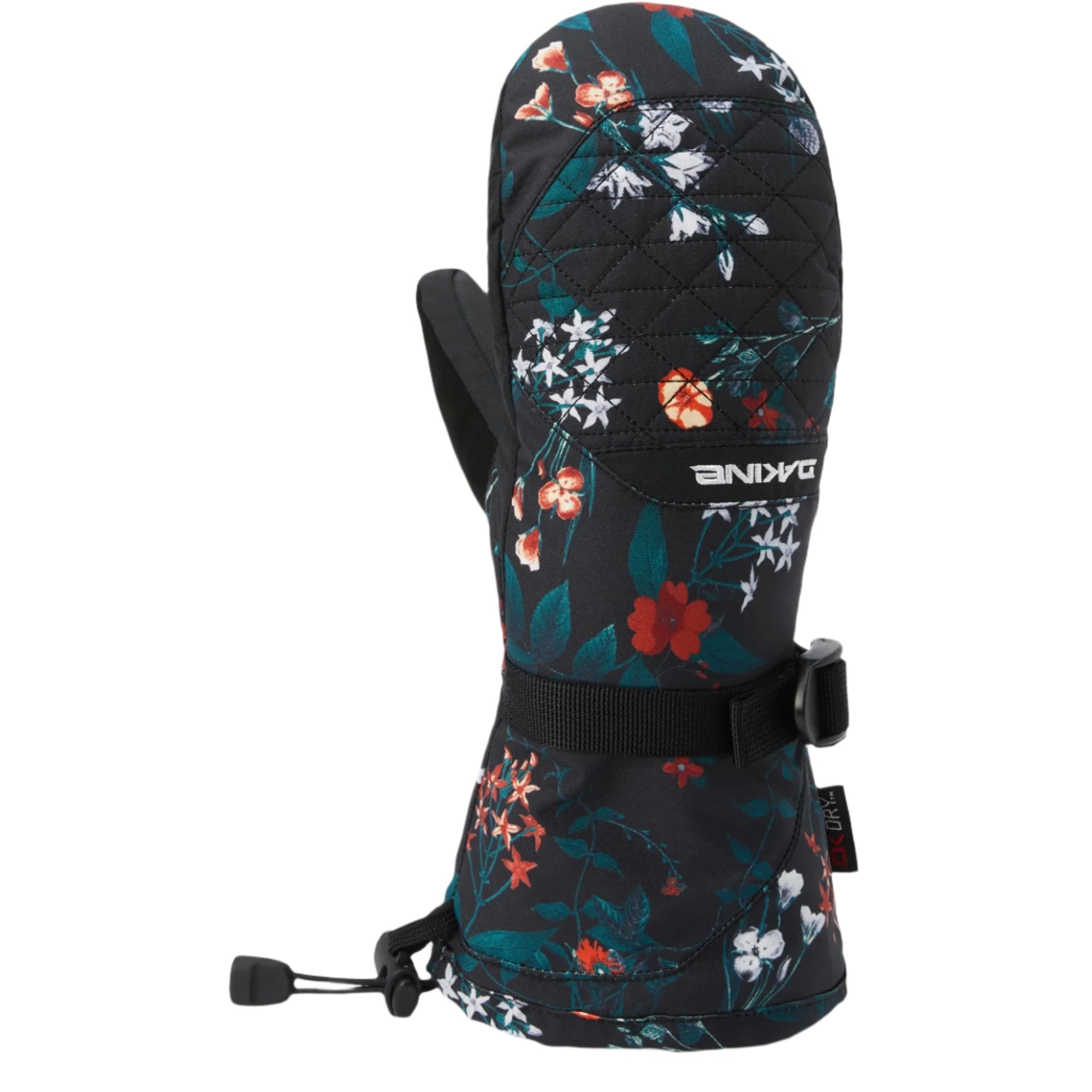 Dakine Women's Camino Mitt - A black mitt with a floral pattern of white, red, and teal flowers and leaves.