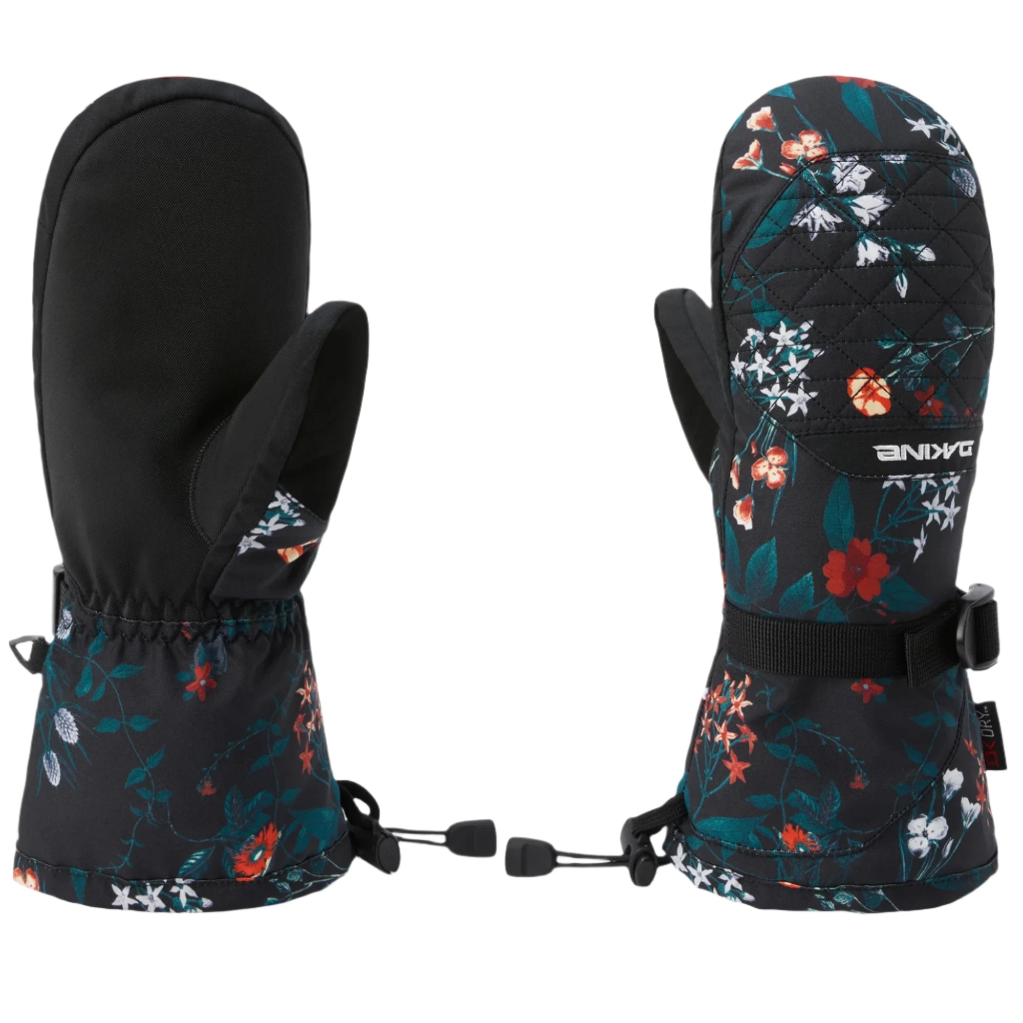 Dakine Women's Camino Mitt - A black mitt with a floral pattern of red, white and teal flowers and leaves.