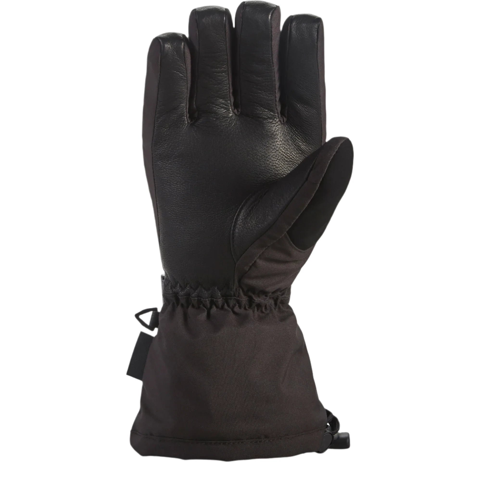Dakine Women's Leather Camino Glove - A black leather glove with a strap and buckle on the wrist, featuring a small logo on the back of the hand.