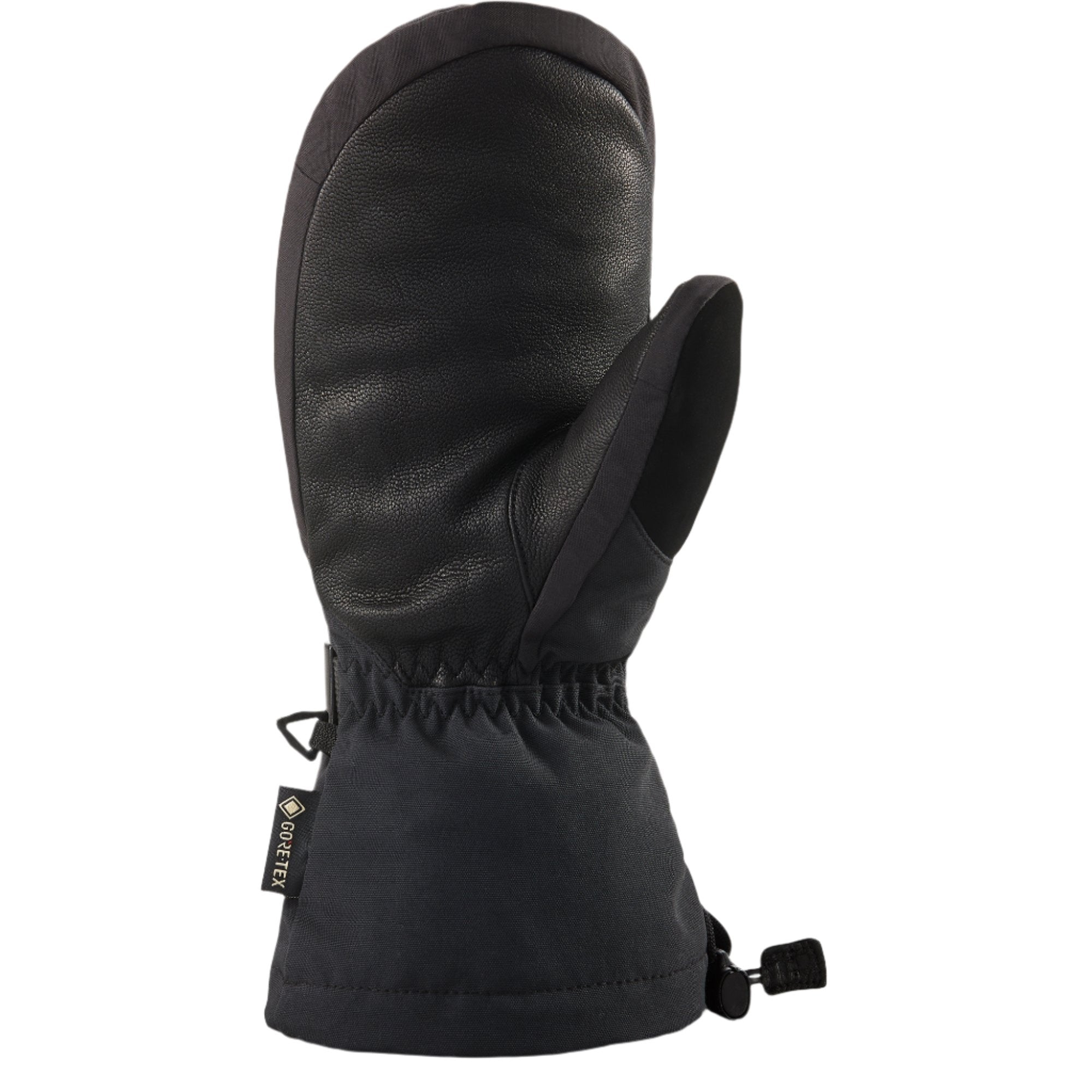 Dakine Women's Leather Sequoia Gore-Tex Mitt - A black leather mitt with a quilted pattern on the back and a strap closure at the wrist.