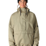The 686 Women's Outline Shell Anorak 2025 appears in a light olive green color with a high collar and zippered front.