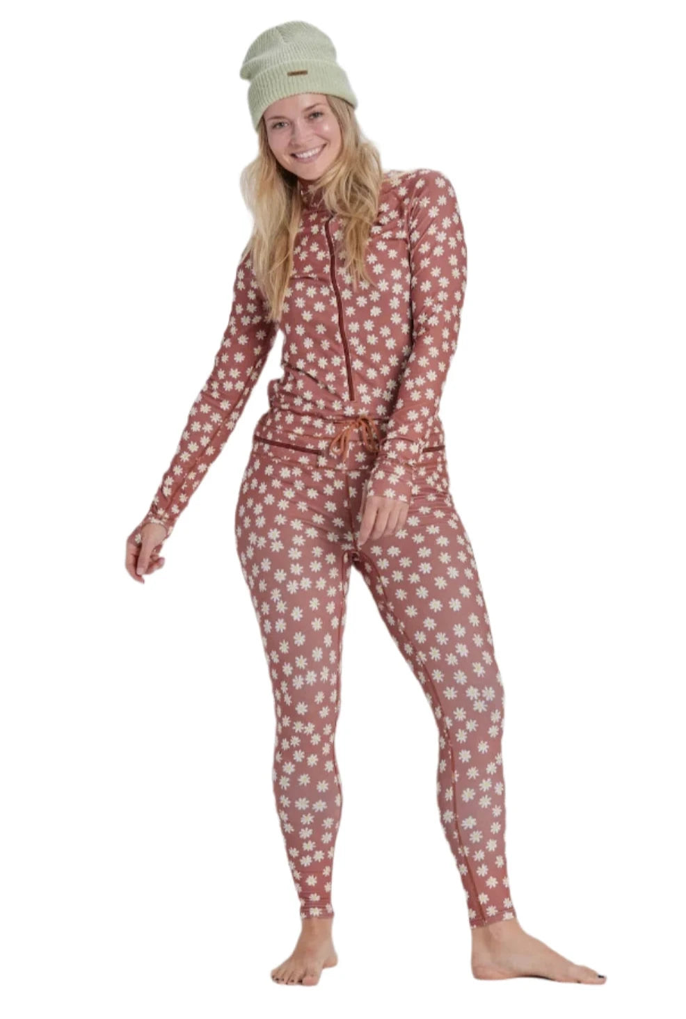 Airblaster Women's Hoodless Ninja Suit 2024 - Black snowsuit with white floral pattern and black zipper down front.