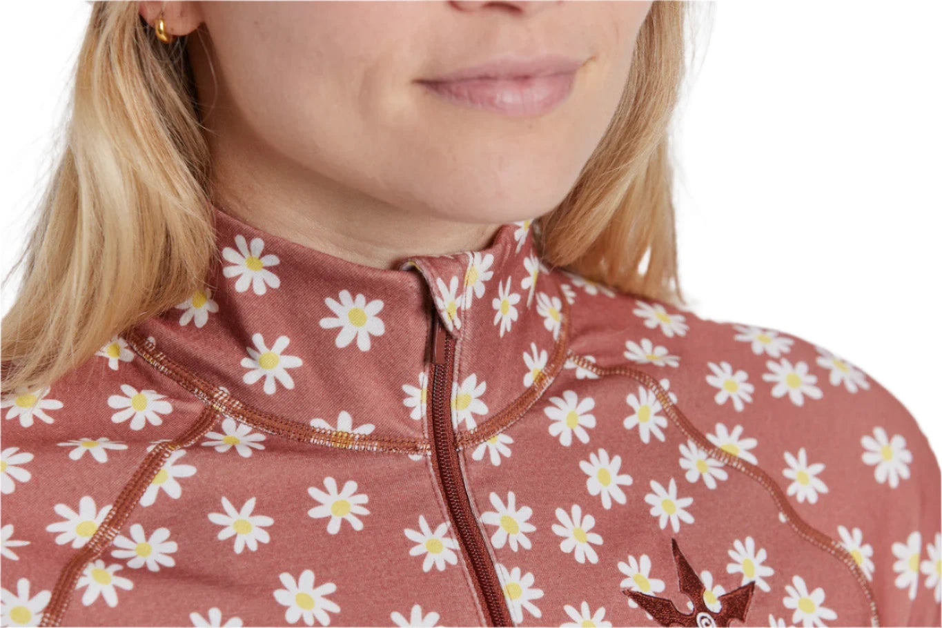 Airblaster Women's Hoodless Ninja Suit 2024 - Black snowboarding suit with a white and grey pattern of lines and shapes.