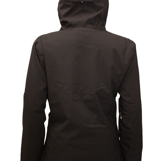 Turbine Women's Wander Insulated Jacket - A black insulated jacket with a hood, featuring a zippered front and two side pockets.