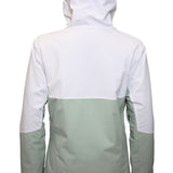 Turbine Women's Wander Insulated Jacket - A white jacket with a hood, featuring a light green stripe across the lower back and sleeves.