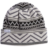 WESTON MID KNIT BEANIE 2024 - A black and white knit beanie with a geometric pattern on top.