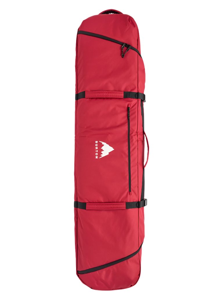 Burton Wheelie Gig Snowboard Bag - A large, red snowboard bag with a white logo and black straps.