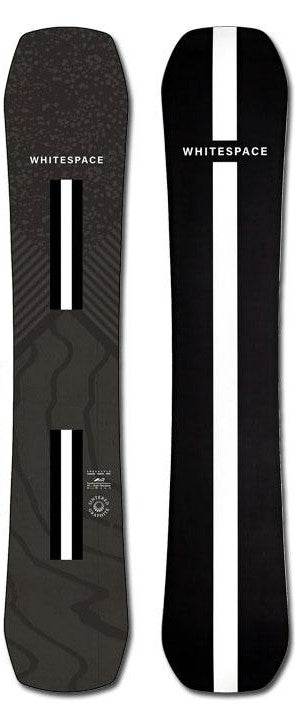 Whitespace Freestyle Shaun White Pro Limited Edition Snowboard 2023 - A black snowboard with a white stripe down the middle and a pattern of wavy lines on top.