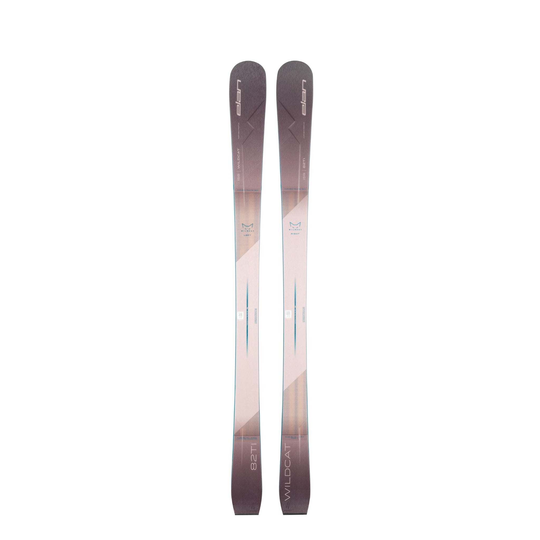 Elan Wildcat 82 TI Skis 2025 - A pair of skis with a light brown base and blue accents, featuring a distinctive "WILDCAT" logo on the tip.