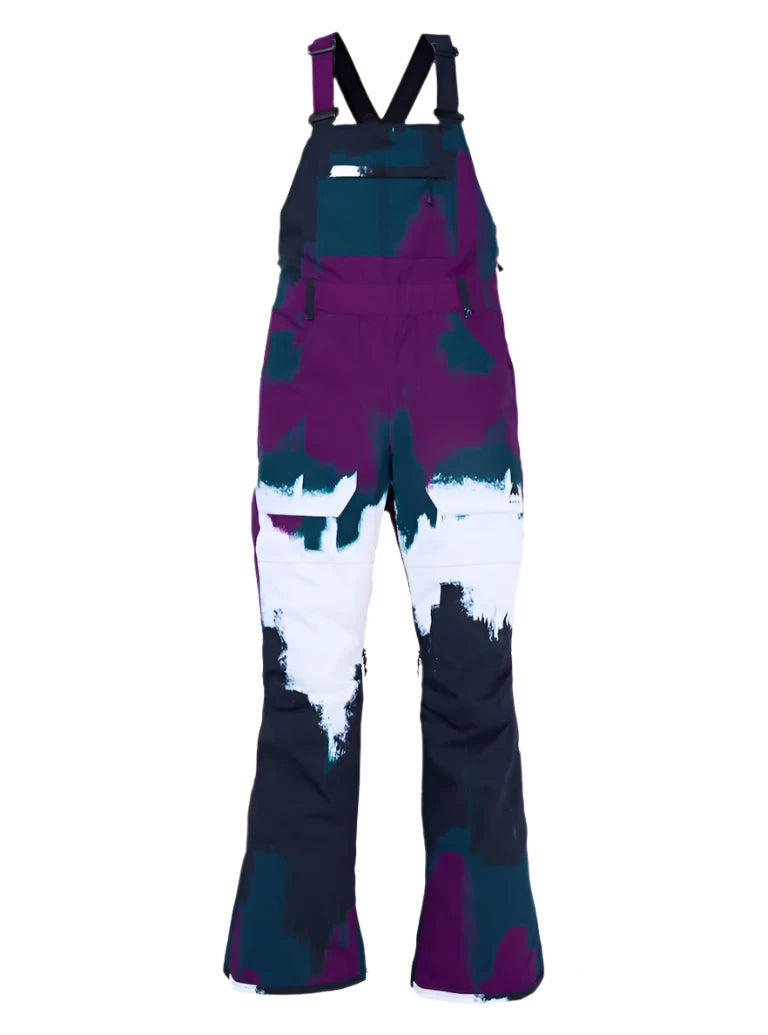 Burton Women's Avalon Stretch 2L Bib Pant 2025 - A pair of purple snow pants with a white logo on the left thigh and black hardware.