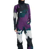Burton Women's Avalon Stretch 2L Bib Pant 2025 - Black bib pant with white and purple accents, featuring a stretchy material and adjustable straps.