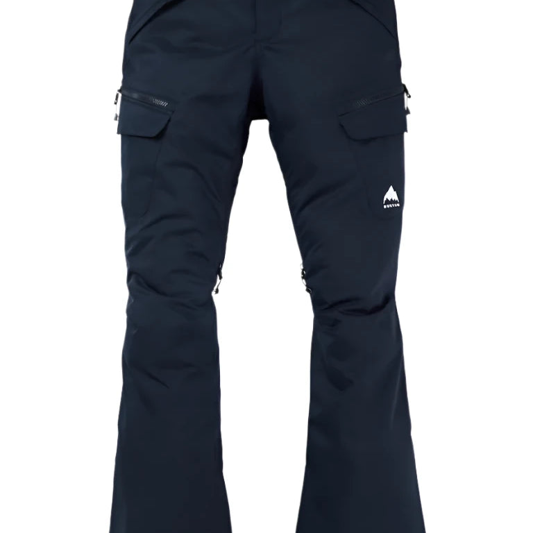 Burton Women's Gloria 2L Stretch Pants 2025 - Dark-colored pants with a slight sheen, featuring zippered pockets and a belt loop on the waistband.