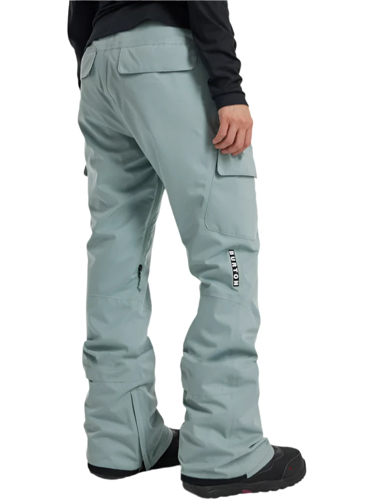 Burton Women's Gloria 2L Stretch Pants 2025 - A pair of light gray snow pants with a zippered pocket on the right thigh and a small black zipper pull.