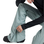 Burton Women's Gloria 2L Stretch Pants 2025 - A pair of light blue snow pants with a zippered pocket on the thigh and adjustable cuffs.
