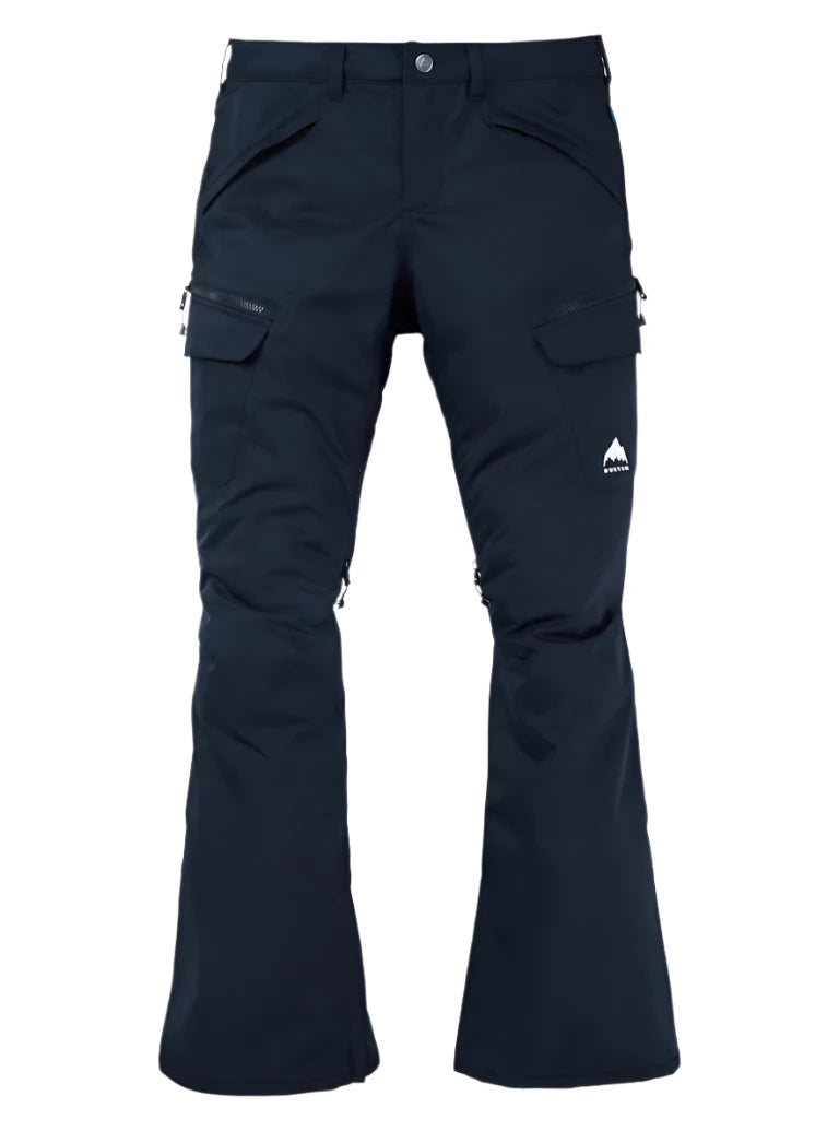 Burton Women's Gloria 2L Stretch Pants (Short) 2025 - Dark-colored pants with a slight sheen, featuring zippered pockets and a belt loop on the waistband.