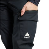 Burton Women's Gloria 2L Stretch Pants (Short) - Black pants with a white logo on the left leg featuring a mountain design and the word "BURTON" in small letters below it.