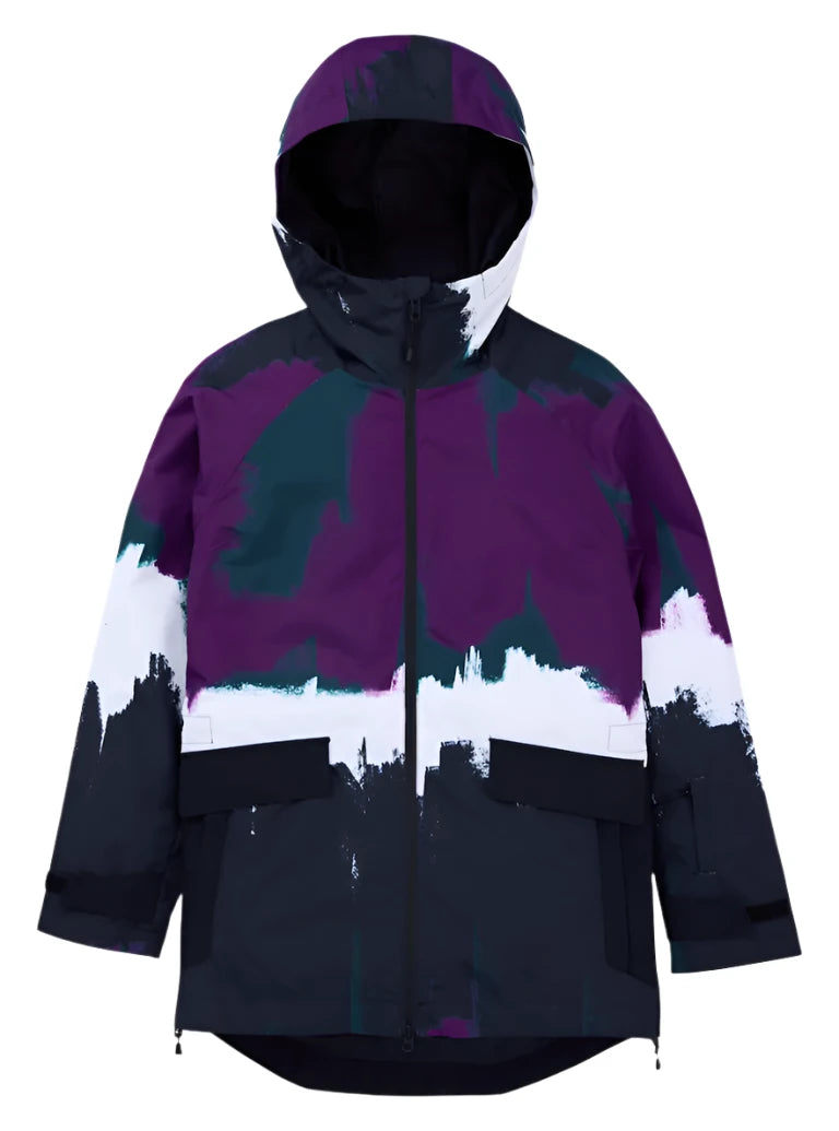 Burton Women's Lalik 2L Jacket 2025 - A purple and black jacket with a hood, featuring a white stripe on the chest.