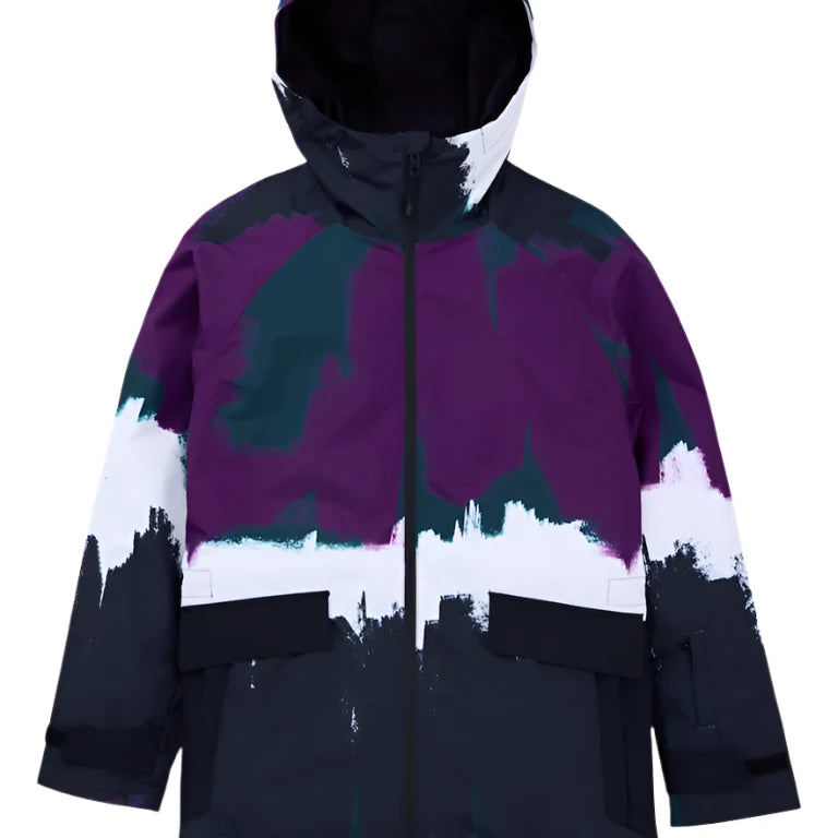 Burton Women's Lalik 2L Jacket 2025 - A purple and black jacket with a hood, featuring a white stripe on the chest.