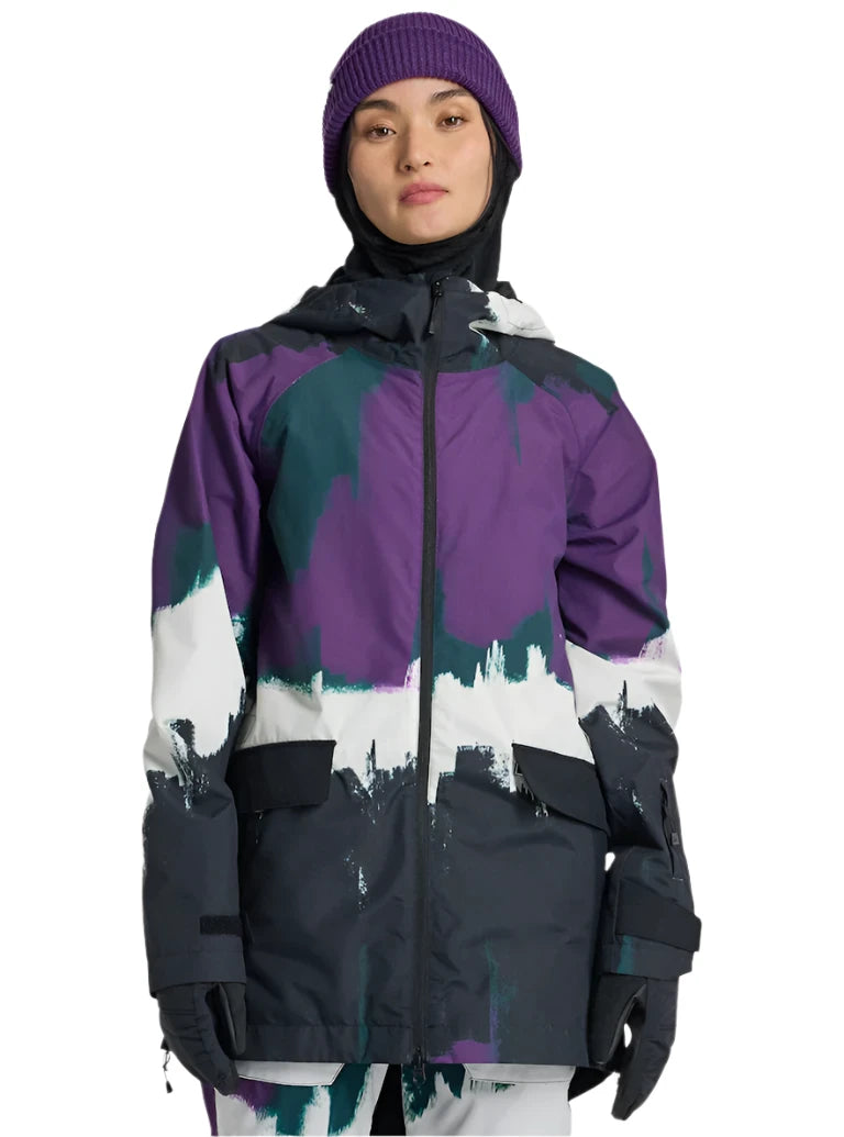 Burton Women's Lalik 2L Jacket - A purple jacket with a black hood and white accents on the sleeves.