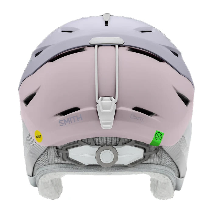 Smith Women's Liberty MIPS Helmet 2023 - A pink helmet with a white chin strap and ventilation holes on top.