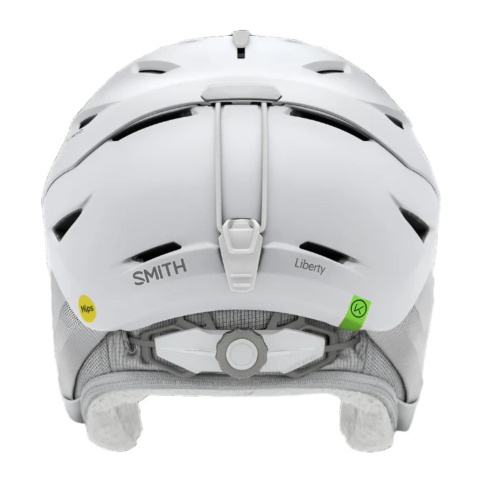 Smith Women's Liberty MIPS Helmet 2025 - A white helmet with a black visor and ventilation holes on top.