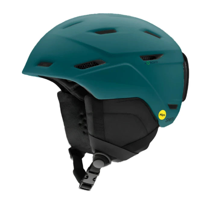 Smith Women's Mirage MIPS Helmet 2023 - A dark teal helmet with a black visor and ventilation holes on top, viewed from the side.