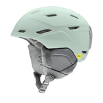 Smith Women's Mirage MIPS Helmet 2023 - A mint green helmet with a black visor and white logo on the side, viewed from the front at an angle.