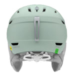 Smith Women's Mirage MIPS Helmet 2025 - A mint green helmet with a silver buckle on top and ventilation holes along the sides.