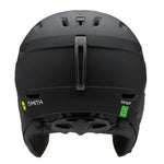 Smith Women's Mirage MIPS Helmet 2025 - A black helmet with a white logo on the side and a green sticker on the back.