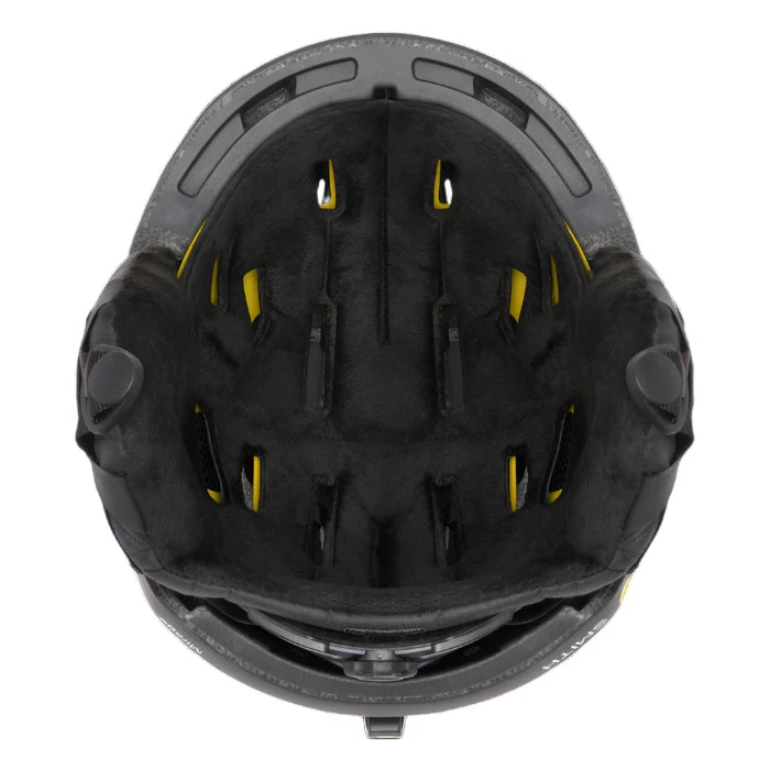 Smith Women's Mirage MIPS Helmet 2025 - Black helmet with yellow accents on the sides and back, featuring a white logo on the front.