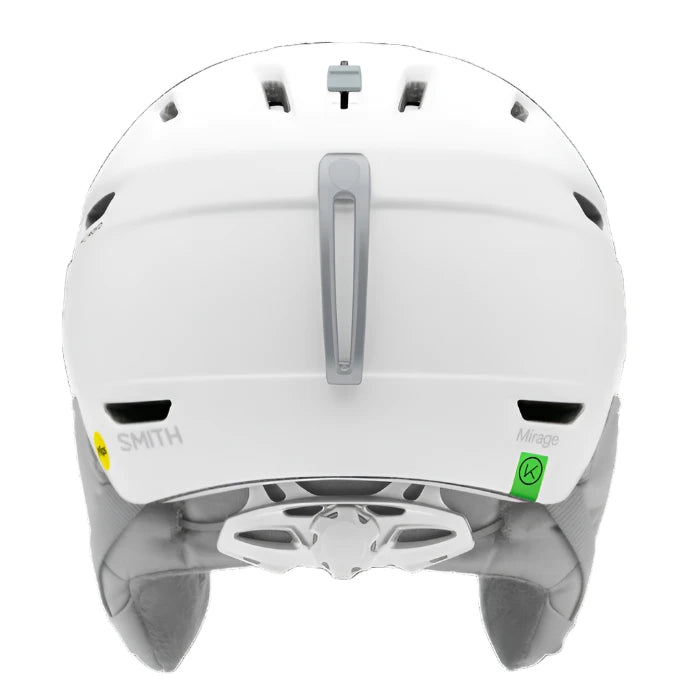 Smith Women's Mirage MIPS Helmet 2025 - A white helmet with a gray stripe on top and a black visor.