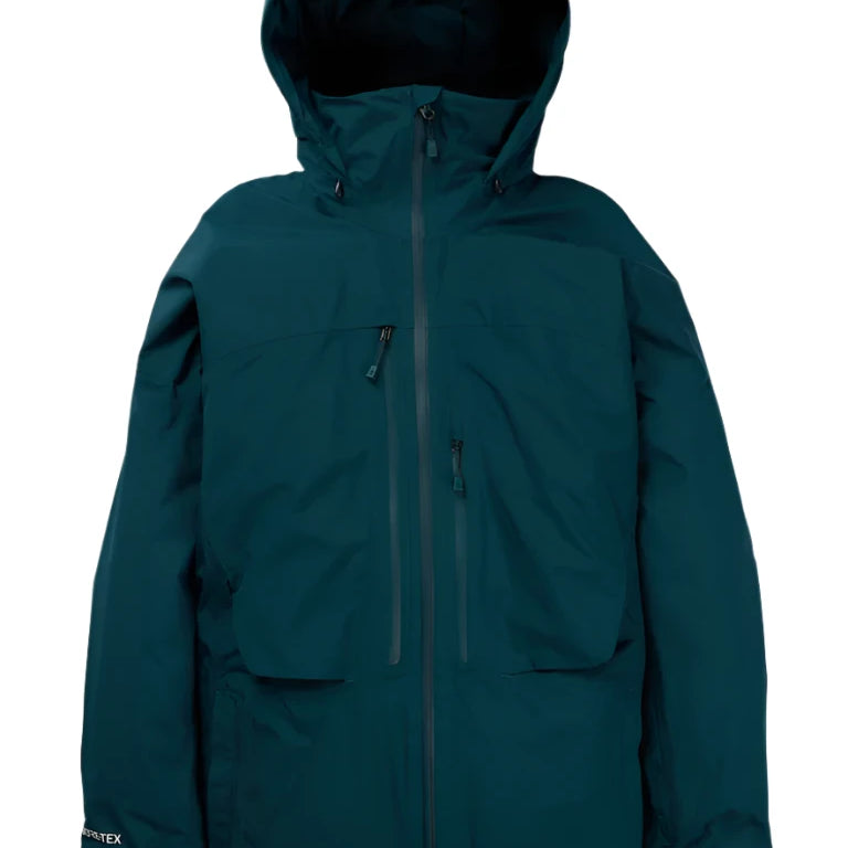 Burton Women's Pillowline GORE-TEX Insulated Jacket 2025 - A dark green insulated jacket with a hood, featuring two zippered pockets on the front and a white logo on the left sleeve.