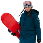 Burton Women's Pillowline GORE-TEX Insulated Jacket 2025 - A dark blue jacket with a hood, featuring white lettering and logos on the left chest and right sleeve.