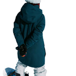 Burton Women's Pillowline GORE-TEX Insulated Jacket 2025 - A dark teal jacket with a hood, worn by a model from behind.