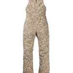 Burton Women's Reserve 2L Stretch Bib Pants 2025 - A pair of tan snow pants with a subtle floral pattern and black accents, featuring adjustable straps at the shoulders.