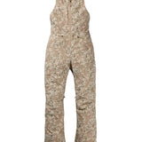 Burton Women's Reserve 2L Stretch Bib Pants 2025 - A pair of tan snow pants with a subtle floral pattern and black accents, featuring adjustable straps at the shoulders.