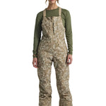 Burton Women's Reserve 2L Stretch Bib Pants 2025 - A pair of khaki-colored snow pants with a subtle floral pattern and adjustable straps.