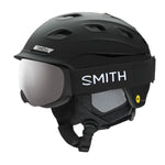 Smith Women's Vantage MIPS Helmet 2025 - Black helmet with white SMITH logo on front and silver MIPS sticker on side.