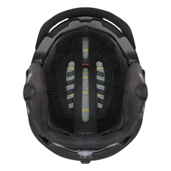 Smith Women's Vantage MIPS Helmet 2025 - Black helmet with white and yellow accents, featuring a reflective stripe on top.