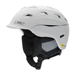 Smith Women's Vantage MIPS Helmet 2025 - A white helmet with a black visor and ventilation holes on top, featuring a distinctive "MIPS" sticker on the side.
