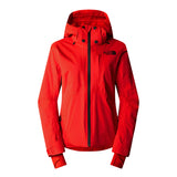 North Face Women's Lenado Insulated Jacket - A red jacket with a black zipper and logo on the left chest, featuring a hood and two front pockets.