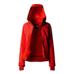 North Face Women's Lenado Insulated Jacket - A red insulated jacket with a black zipper and logo on the left chest, featuring a hood and two zippered pockets.