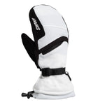 Swany Women's X-Over Mitt 2025 - A white mitt with black trim and a black strap across the wrist, featuring a Swany logo on the back of the hand.