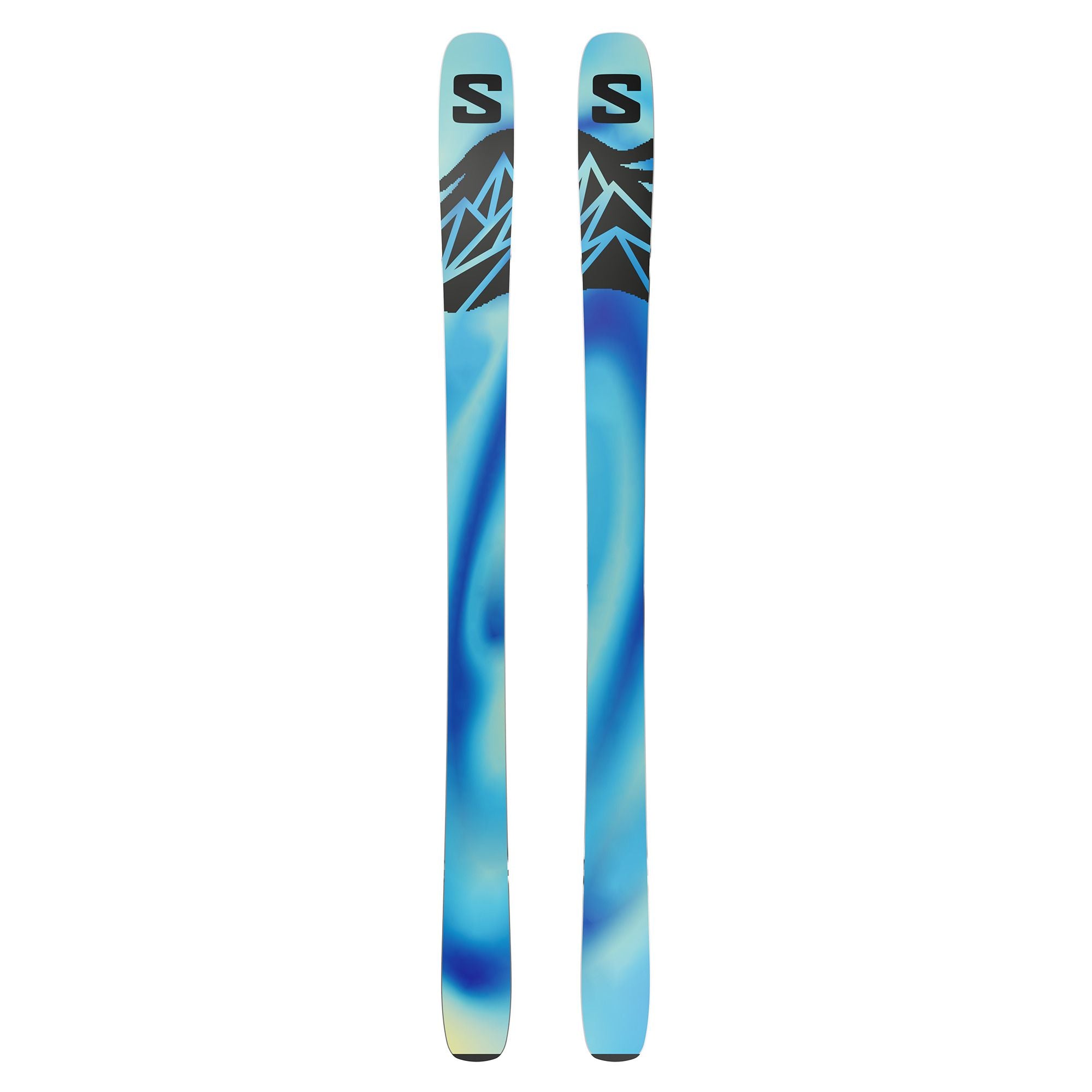 Salomon QST 100 Skis 2026 - A pair of skis with a black and white color scheme, featuring a geometric pattern on the top sheet.