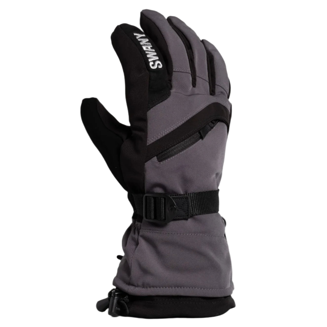 Swany X-Over Glove 2025 - A pair of gray gloves with black accents and a strap on the wrist.