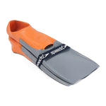 Speedo Trialon Rubber Swim Fins - A pair of orange rubber swim fins with a textured surface and a small metal clip at the heel.